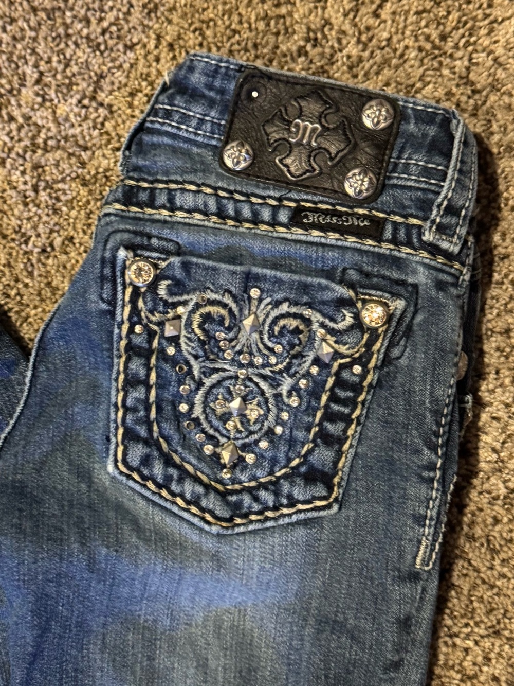 Miss Me Indigo Embellished Jeans with Rhinestone Pocket